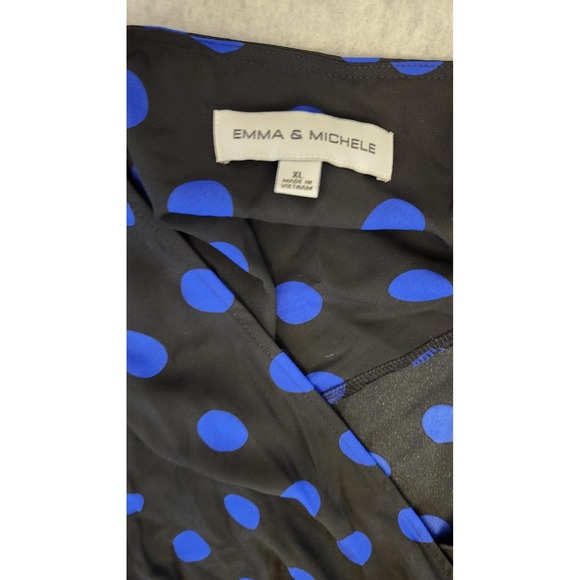 Emma & Michele Dress Womens XL Black Blue Polka Dot Long Sleeve Wrap New - Picture 3 of 12